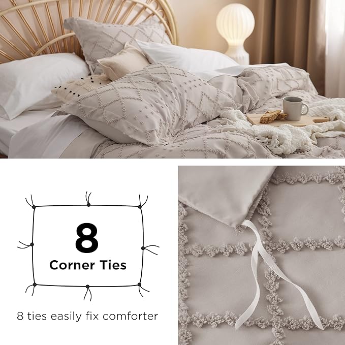 Bedsure Boho Cal King Duvet Cover - Linen Breathable & Soft Boho Bedding, Machine Washable Comforter Cover for All Seasons, Includes 1 Duvet Cover 104"x98" with 2 Pillow Shams & Zipper Closure