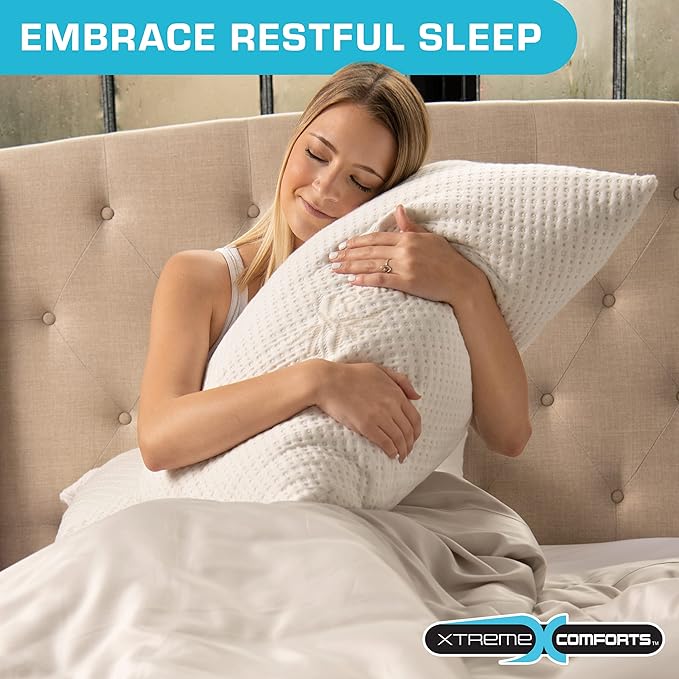 Xtreme Comforts Bed Pillows for Sleeping (2 Pack) | Adjustable Shredded Memory Foam Pillows with Removable Cooling Cover | Fluffy Pillows Support for Side, Back & Stomach Sleepers - Standard Size