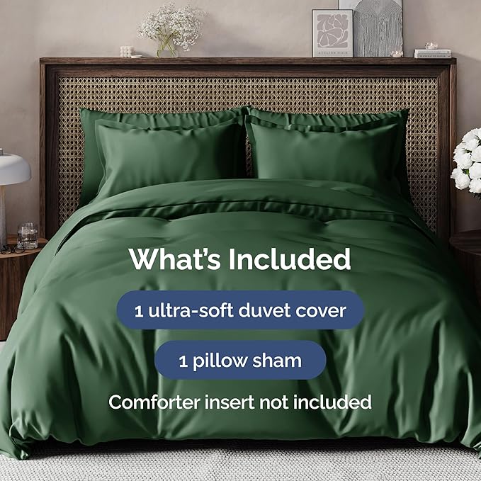 Duvet Cover Twin/Twin XL Size - Extra Soft Twin/Twin XL Size Duvet Cover - Lightweight, Breathable & Fade Free w/ Zipper Closures & Ties - 68" x 90" Inches - (Emerald Green) Comforter Not Included