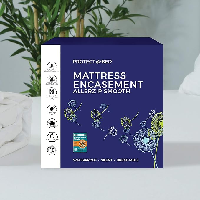Protect-A-Bed, Allerzip Mattress Encasement, 11” - 18” Height, Waterproof, Zippered, 6-sided, Queen