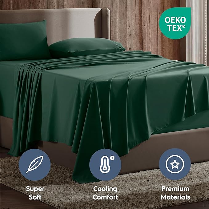 Nestl King Sheet Set - Luxury 1800 Ultra-Soft Microfiber King Bed Sheets - Double Brushed - Deep Pockets - Easy Fit - 4 Piece Set - Bedding Sheets & Pillowcases (King, Dark Green)