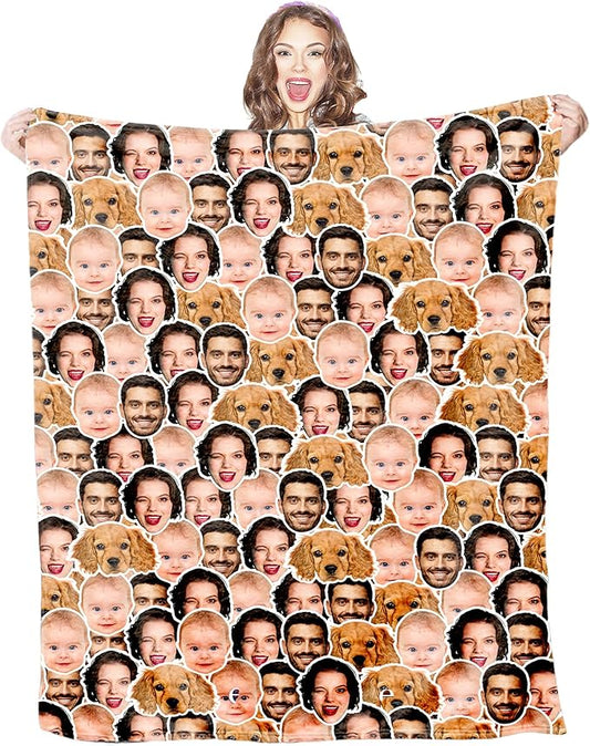 Ships Next Day, Custom Blanket Funny Christmas Gag Gift Custom Face Blanket with Family Members Picture, Personalized Blankets for Dad Mom Couple Grandma Friend Pets Christmas Birthday Memorial Gift