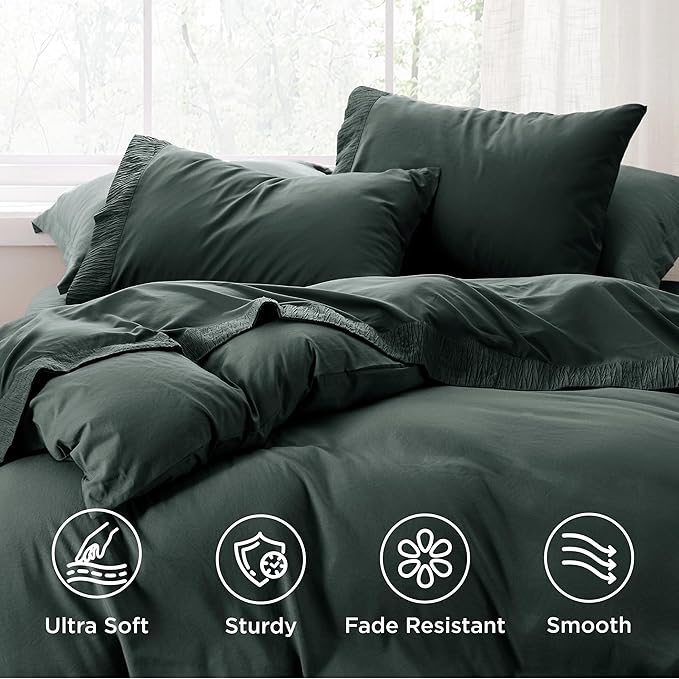 Bedsure Queen Sheet Set - 4 Pieces Soft Queen Size Sheets - Breathable & Cooling - Hotel Luxury - Easy Care Polyester Microfiber Bedding for Women, Men, Forest Green