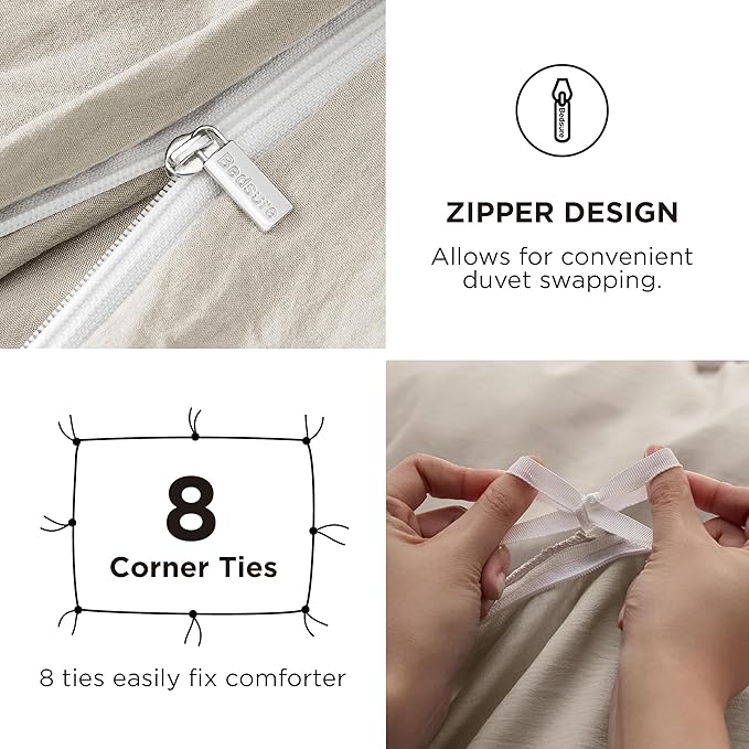 Bedsure Duvet Cover Full Size with Fitted Sheet - 4 Pieces Prewashed Polyester Extra Soft Bedding Set, Includes 1 Duvet Cover 80x90 Inches with Zipper Closure, 2 Pillow Shams, 1 Fitted Sheet, Linen