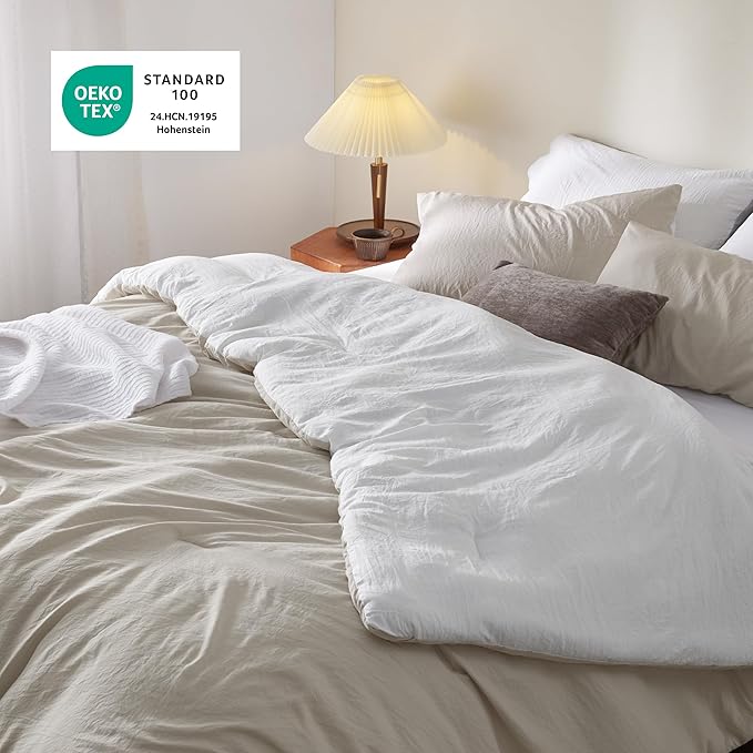 Bedsure California King Comforter Set, Beige White Soft Prewashed Bedding for All Seasons, 3 Pieces GentleSoft™ Bed Set, 1 Lightweight Comforter (104"x96") and 2 Pillowcases (20"x36")