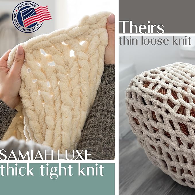 SAMIAH LUXE Chunky Knit Blanket Throw 50x70", Brown Chenille Chunky Knit Throw Blanket for Living Room Decor or Boho Decor, Thick Yarn Knitted Blankets for Couch or Bed, Cable Knitted Crochet Blankets