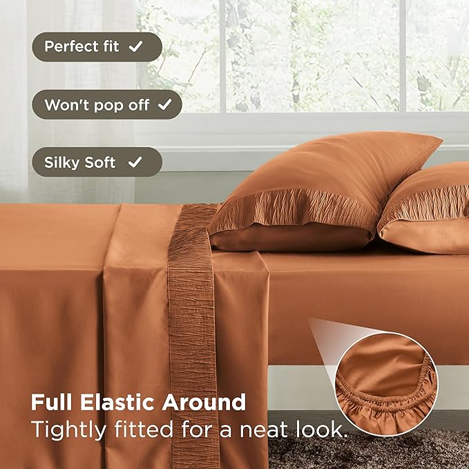 Bedsure Full Size Bed Sheets - 4 Pieces Soft Full Sheet Set - Breathable & Cooling - Hotel Luxury - Easy Care Polyester Microfiber Bedding for Women, Men, Terracotta