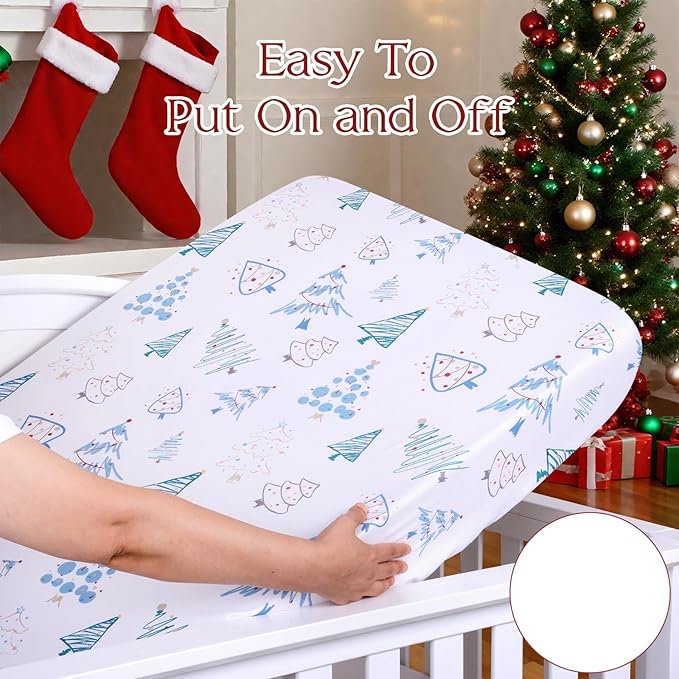 UOMNY Crib Sheet, Christmas Crib Sheets Baby Sheet for Standard Crib and Toddler Mattresses Nursery Bedding Sheet Crib Mattress Sheets for Boys and Girls 1 Pack Toddler Sheet