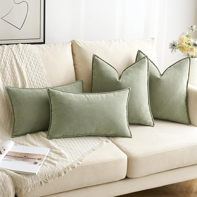 MIULEE Pack of 2 Sage Green Decorative Pillow Covers 22x22 Inch Soft Chenille Luxurious Couch Throw Pillows Farmhouse Cushion Covers Euro Shams Elegant Design for Sofa Bed Living Room Spring Decor