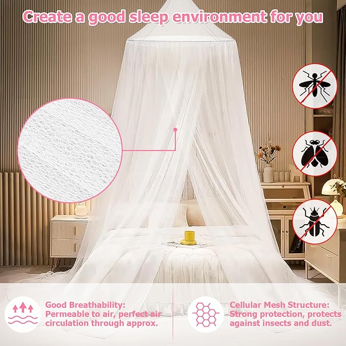Bed Canopy with Lights, Bed Canopy for Girls Princess with Luminous Stars, Canopy Bed Curtains for Twin Size Bed, Baby Kids Adult Indoor Decor Bedroom Reading Nook Outdoor Camping, White