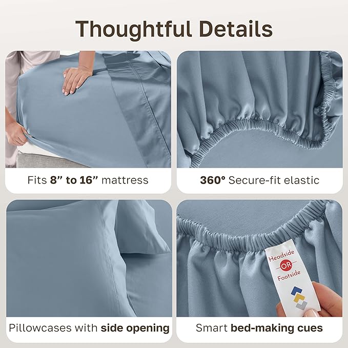 California Design Den Luxury King Size Sheet Set - 100% Cotton, 600 Thread Count Deep Pocket King Sheets, Hotel-Quality Bedding with Sateen Weave - Pastel Blue