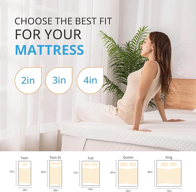 EGO Gel Memory Foam Mattress Topper, 4 Inch Twin XL with Removable Breathable Soft Cover, Cooling Bed Topper for Comfort Body Support & Pressure Relief, CertiPUR-US Certified