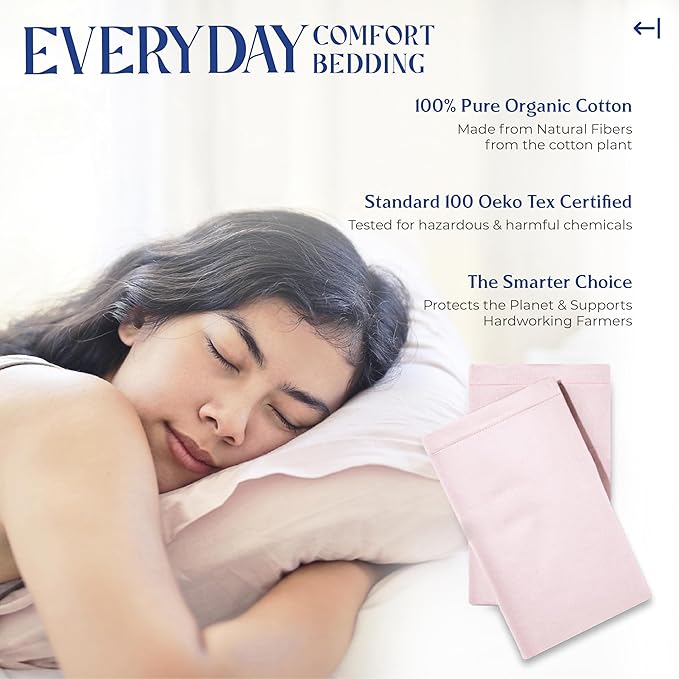 Mayfair Linen 100% Organic Cotton Percale Pillow Cases King Size Set of 2 - Cotton Percale Pillowcases King, Soft Cooling Pillow Cases for Sleeping, Cotton Pillow Covers for King Pillows - Blush