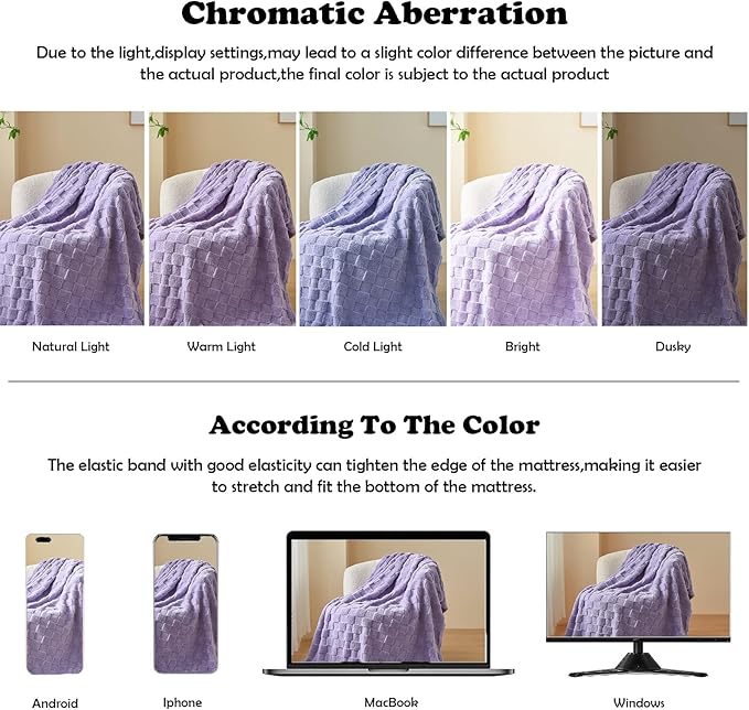 NEWCOSPLAY Super Soft King Blanket Lavender Premium Silky Flannel Fleece 3D Checkered Lightweight Bed Blanket All Season Use (Lavender Checkered, King(90"x110"))