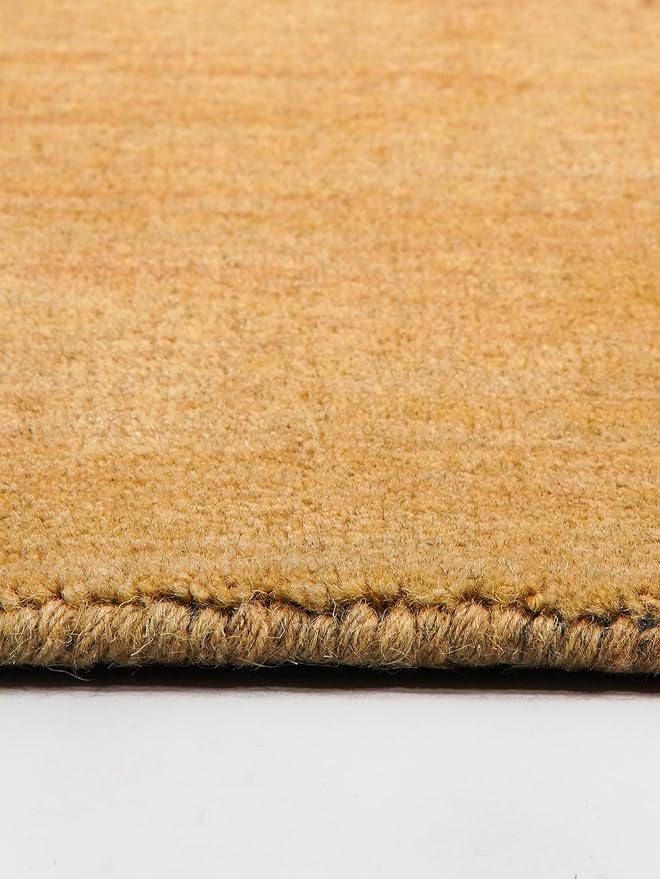 Hand Knotted Loom Wool ECO-Friendly Area Rugs - 6'x6', Octagon, Gold Color, Solid Plain Design, High Pile Thick Handmade Anti Skid Area Rugs for Living Room, Bed Room (L00111)