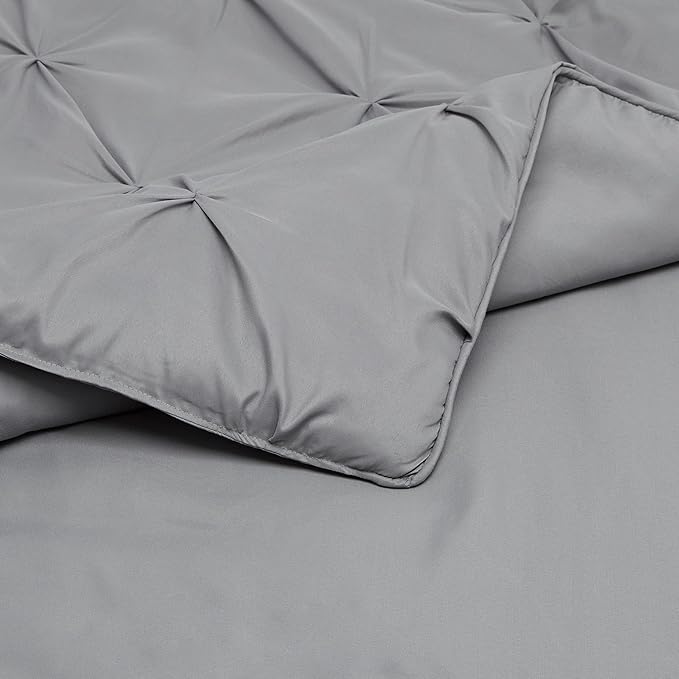 Amazon Basics Soft, Lightweight King Size Comforter Sets, All-Season Down-Alternative 3-Piece Bedding Set, Pinch Pleat Design, Dark Grey