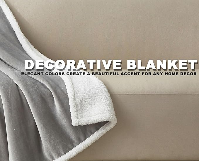 Sherpa Fleece Throw Blanket, Super Soft Fuzzy Flannel Blanket for Couch, Thick Warm Reversible Plush Blankets, Oeko-TEX Certified, Valentine’s Day Gifts, Grey 50x60 Inches