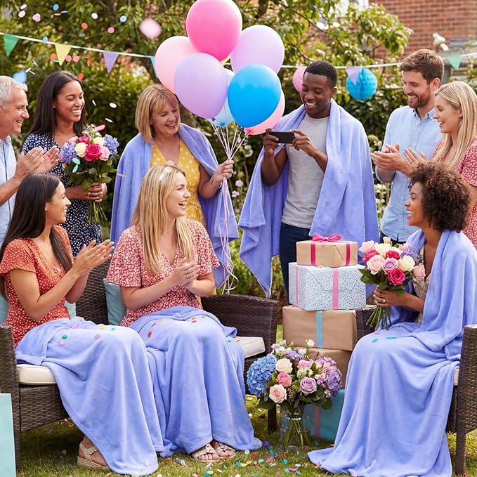Tinideya 6 Pcs Flannel Fleece Throw Blanket Bulk 50 x 60 Inch Soft Fleece Blanket Warm Throw Blankets Coral Blankets for Couch Sofa Home Wedding Gifts Season (Blue Purple)