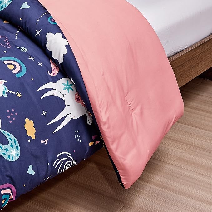 Chezmoi Collection 3-Piece Kids Bedding Comforter Set - Soft Microfiber Multi-Color Kids Cute Magical Unicorn Love Hearts Rainbows, Twin