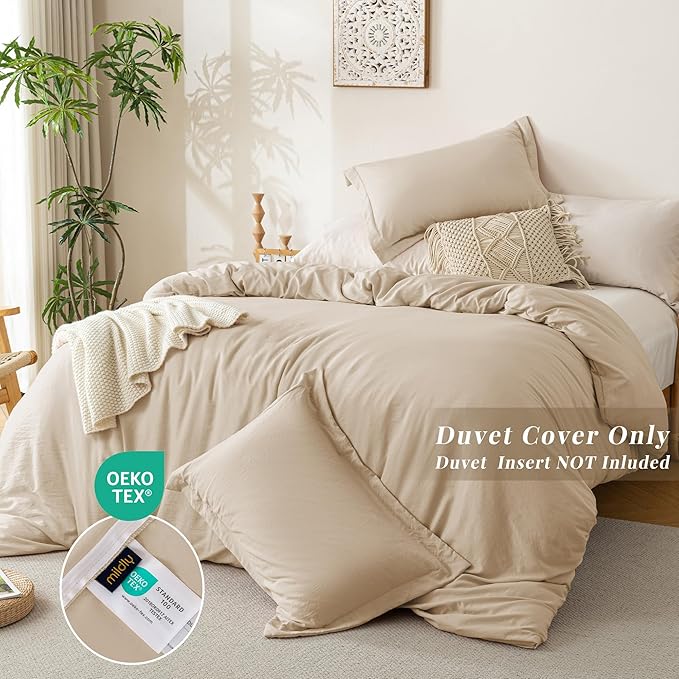 MILDLY Super Soft Duvet Cover 2pcs - 100% Washed Microfiber Light Khaki Comforter Cover Set with Zipper Closure & Corner Ties (No Comforter)