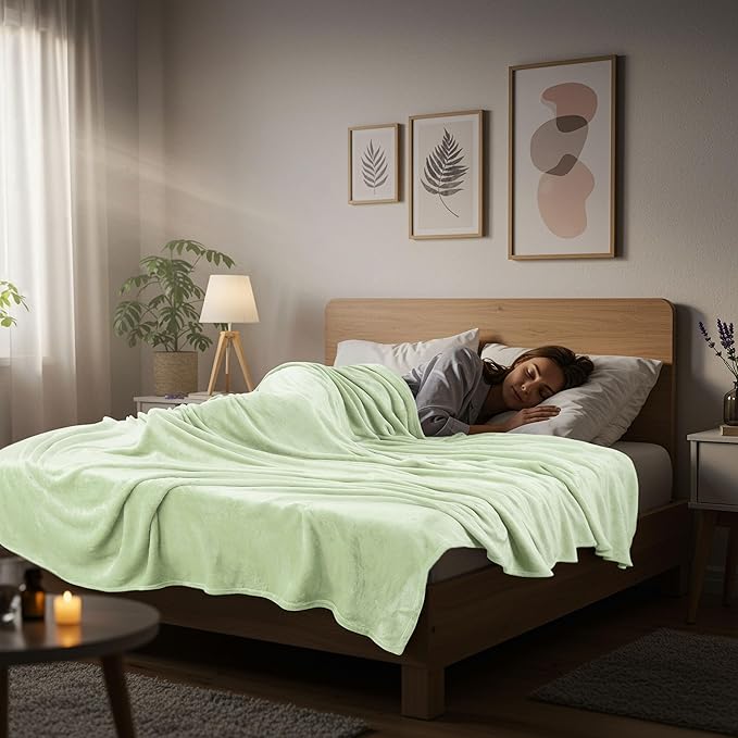 Utopia Bedding Fleece Blanket Queen Size Sage Green 300GSM Luxury Fuzzy Soft Anti-Static Microfiber Bed Blanket (90x90 Inch)