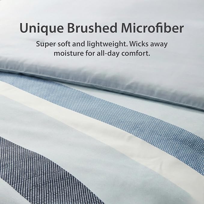 Queen Size Modern Striped Comforter Set, Lightweight Soft Microfiber Bedding Sets for All Season 7 Pieces Bed in A Bag Set with Comforter, Sheets, Pillowcases & Shams, Navy Blue