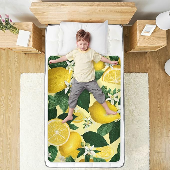 Waterproof Bed Pad Reusable Changing Pad Toddler Mattress Protector Large Pee Pad Baby Diaper Pad Soft Washable Liner Fresh Yellow Lemons Floral