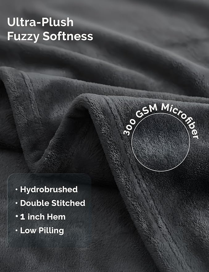 Casa Platino Fleece Blanket Twin Size – 300 GSM Charcoal Grey Fleece Throw for Bed or Couch – Soft Cozy Warm Bed Blanket for Winter, Fuzzy Plush Elegant Gifts for Kids, Men & Women - 68x90 Inch