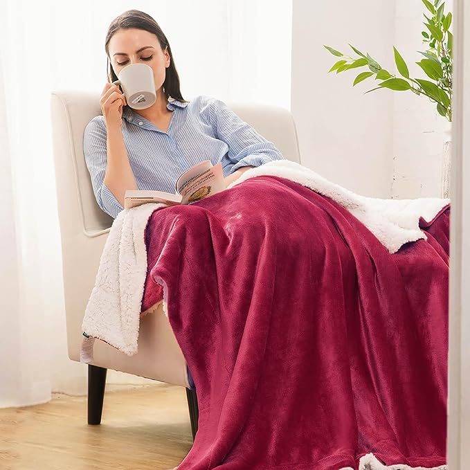 Bedsure GentleSoft Sherpa Fleece Twin Size Blanket for Couch, Non-Heated, Thick and Warm Throw for Girls and Women, Soft Fuzzy Plush Twin Christmas Blanket for Winter, Red, 60x80 Inches