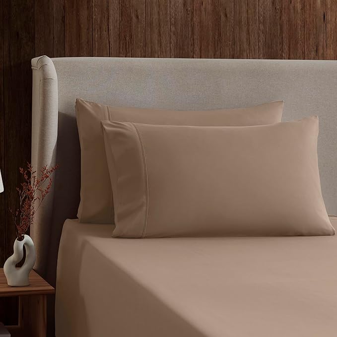 Nestl Short Queen Sheet Set - 1800 Ultra-Soft Microfiber - Double Brushed - Deep Pockets - Easy Fit - 4 Piece Set - Bed Sheets (Short Queen, Taupe)