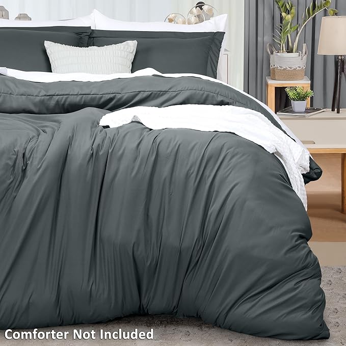 Utopia Bedding Duvet Cover King Size - 3 Piece with Zipper Closure - 1 Comforter Cover 104X90 Inches & 2 Pillow Shams 20X36 Inches (Pack of 8, Grey) Comforter Not Included