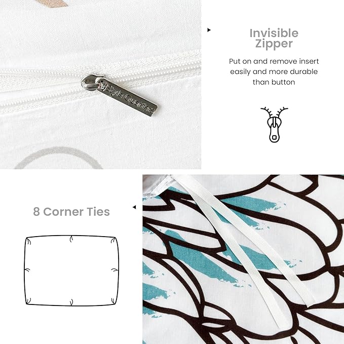 Style Quarters Queen Duvet Cover, 100% Cotton Percale Bird Style Duvet Cover 3 Pieces Duvet Cover Queen, White Duvet Cover Queen with 1 Duvet Cover and 2 Pillow Shams(Queen)
