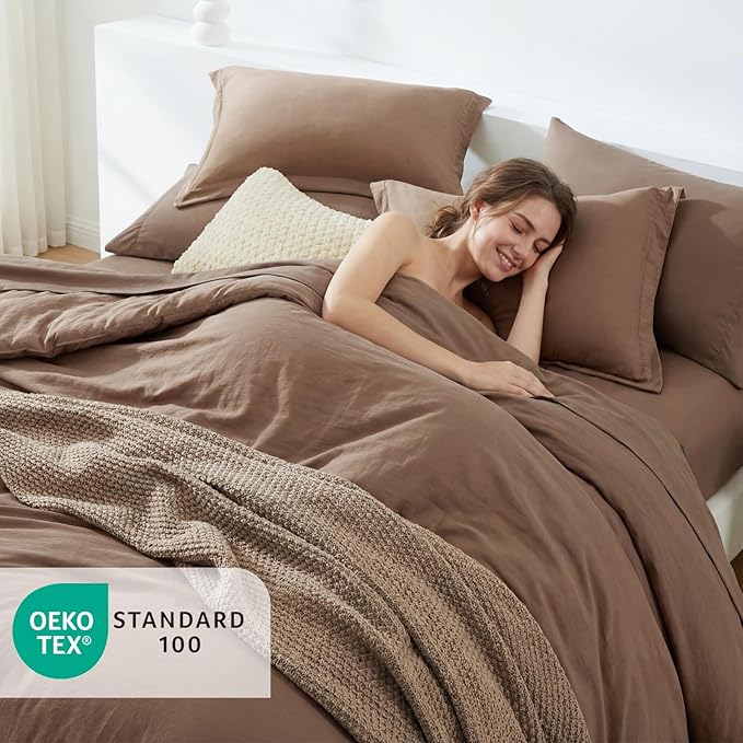 WRENSONGE King Size Comforter Sets, 7 Pieces Soft Brown Bed in a Bag King with Fitted Sheet, Flat Sheet, 2 Pillow Shams, and 2 Pillowcases-Warm Bedding Sets for All Season
