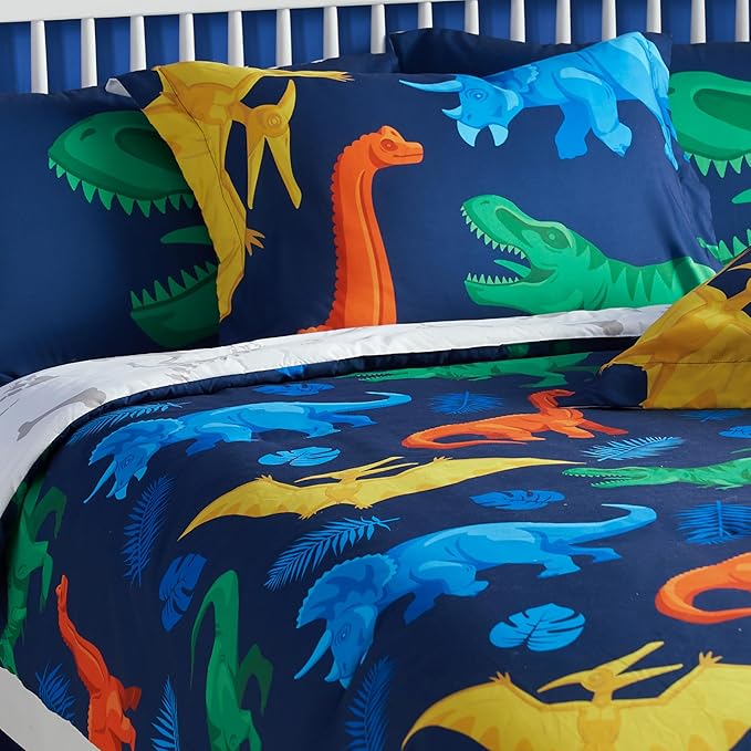 Joiedomi Kid Full Comforter Set 7 Piece Dinosaur Bedding Set for Boys Girls Super Soft Microfiber Bed in a Bag with Comforter Sheets Pillowcase Sham