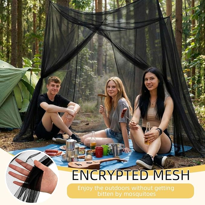 Frienda Bed Mosquito Net Mosquiteros Cameros para Cuba Rectangular Canopy Drapes with Hook Nylon Rope for Single Twin Full Queen King Size Bed Camping Outdoor Travel(Black,Twin)