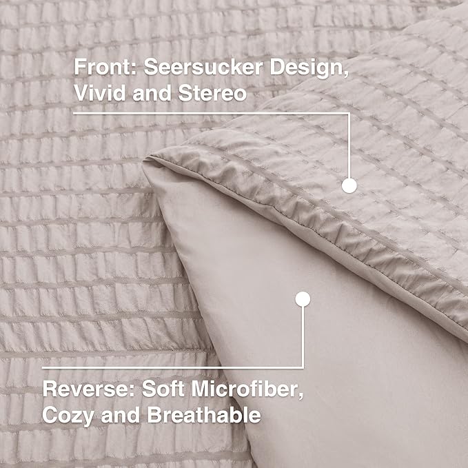 Love's cabin Seersucker Burlwood Full Comforter Set, 7-Piece All Season Lightweight Bed in a Bag Bedding Set with Comforter, Flat Sheet, Fitted Sheet, Pillowcases and Shams | Soft, Breathable, Lightweight