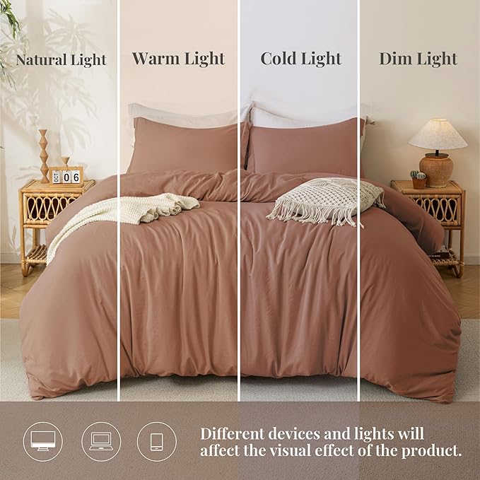 MILDLY Super Soft Duvet Cover 2pcs - 100% Washed Microfiber Mocha Comforter Cover Set 3 Pieces with Zipper Closure & Corner Ties