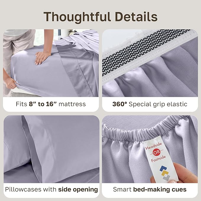 California Design Den Cal King Cotton Sheets - Luxury 800 Thread Count, 100% Cotton Sateen Bedding - Deep Pocket California King Sheet Set - Lavender