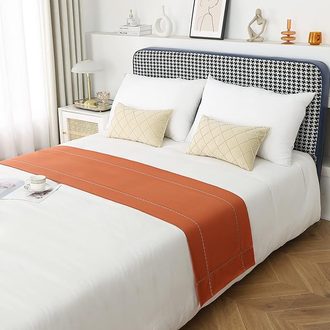 Bed Runner 260 x 50 cm for King Size Bed, Bed Throws for Foot of Bed, Burnt Orange Bed Runner Bedding Scarves Decorations for Bedroom Hotel Wedding Room