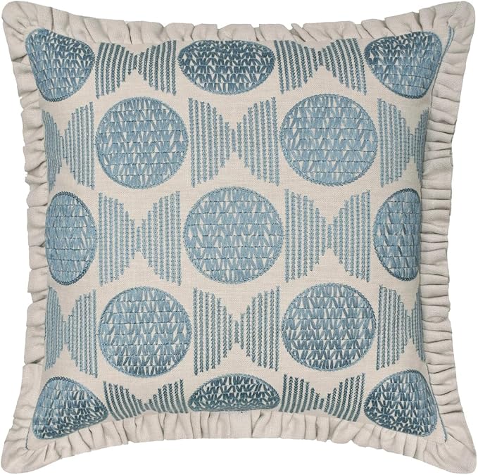 The HomeCentric King/Queen/Twin Blue Decorative Bed Runner King 90"x18" Bed Runner Without Pillow Cover, Embroidery, Ruffles Bed Scarf on Linen Fabric - Ellara Blue
