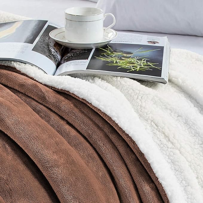 MOONLIGHT20015 Sherpa Throw Blanket - (Coffee, 50X60 Inches) Soft and Warm Blankets for Winter Thick, Fluffy and Plush Blanket for Bed, Sofa, Camping and Travel