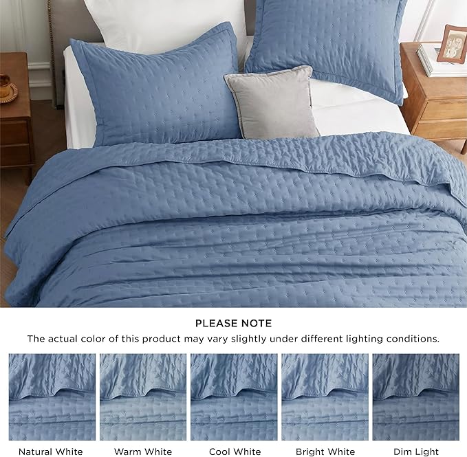 Bedsure Quilts Queen Size - Mineral Blue Bedspread Queen Size & Lightweight Comforter, Modern Coastal Coverlet with Clover Pattern, Ultra Soft All-Season Bedding, 90 x 96 Inches