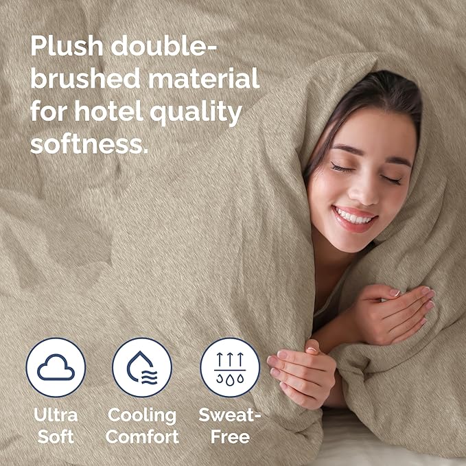 Duvet Cover Full Size - Extra Soft Full Size Duvet Cover - Lightweight, Breathable, Easy Care & Fade Free w/ Zipper Closures & Ties - 80" x 90" Inches - (Heathered Beige) Comforter Not Included
