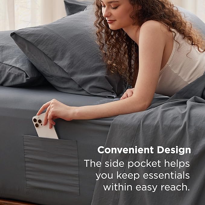 Bedsure Deep Pocket Twin Sheets - 4 Piece, Prewashed Ultra-Soft Twin Sheets Set, Fits Mattresses Up to 18 Inches Thick, Breathable & Secure Fit, Hotel Luxury Bedding, Grey