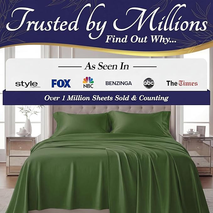 DECOLURE 100% Viscose Derived from Bamboo Sheets Full Size - Luxury 4 Pc Naturally Cooling Sheets, Ultra Soft Bed Set - Deep 17" Pockets, Durable Double Stitching, Oeko Tex Standard (Olive)