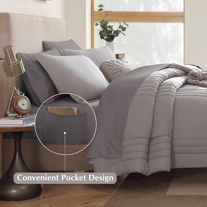 Monbix King Size Comforter Set - 7 Pieces Bed in a Bag King, Cloud Purple Bedding Sets with Comforter, All Seasons Comforter Bed Set with Sheets, Pillowcases & Shams
