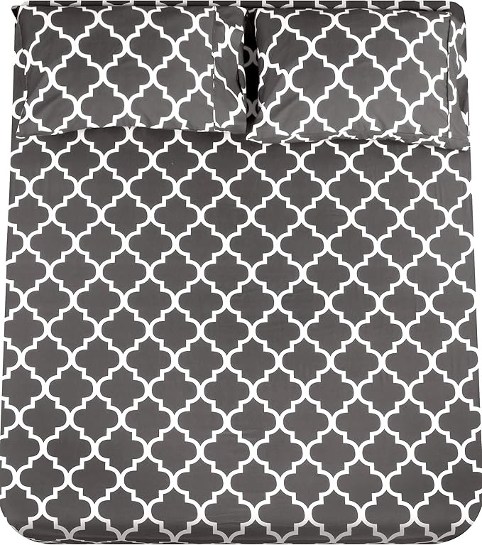 Utopia Bedding Full Sheet Set, Soft Microfiber 4 Piece Bed Sheets with 15" Deep Pocket - Easy Care Brushed Microfiber (Quatrefoil - Grey)