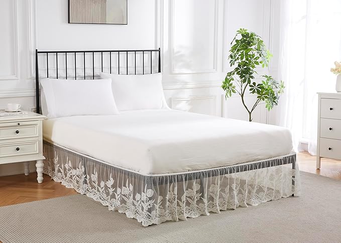 WARM HOME DESIGNS Queen Size Bed Skirt for Bed. Our Beige Bed Skirt Goes Great with Farmhouse or Victorian Bedding for Any Bedroom Decor. DO Beige Queen