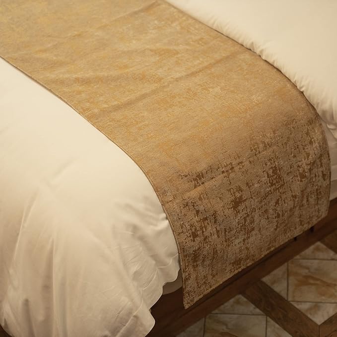 OSVINO Solid Color Chenille Soft No Fading Modern Bed Runner Bedding Scarf Protection (240X50cm for 180cm Bed, Gold)