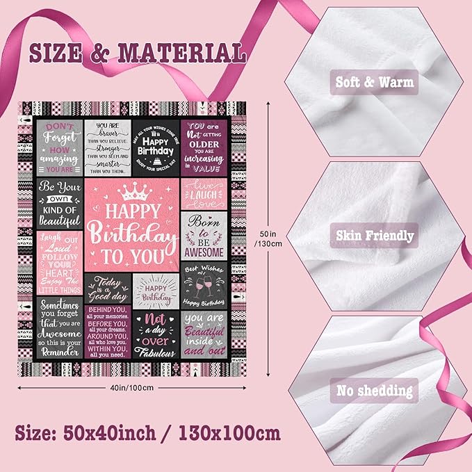 Birthday Gifts for Women Girls Throw Blanket 50"X40", Happy Birthday Decorations, Unique Bday Gift Ideas for Her Daughter Friends Mom Sister Wife Grandma
